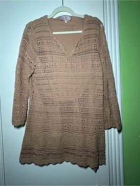 Laurie Felt Crochet Knit Tunic in Camel Brown